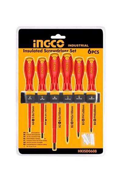 Ingco طقم مفكات معزولة من 6 قطع أحمر/أسود SL 3×75، SL 4×100، SL 6.5×150، PH 0...