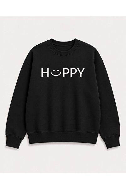herkesemoda Hüppy Print Detailed Embroidered 2 Thread Crew Neck Sweatshirt