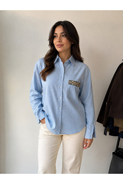 VERYMODA Pocket Detailed Linen Shirt - Blue |   F1661