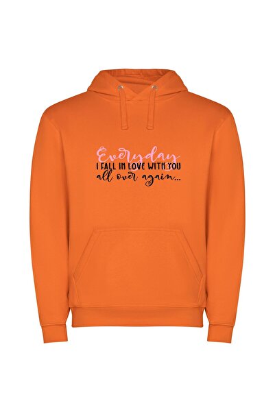 iLovePrints Elegant Pink Ink Aesthetic Φούτερ με κουκούλα σε χρώμα Πορτοκαλί