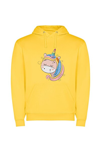 iLovePrints Magical Rainbow Unicorn Φούτερ με κουκούλα σε χρώμα Κίτρινο