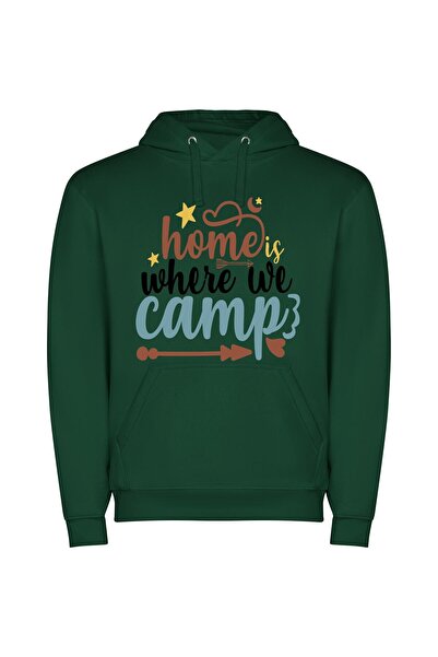 iLovePrints Camping: Home Away from Home Φούτερ με κουκούλα σε χρώμα Πράσινο