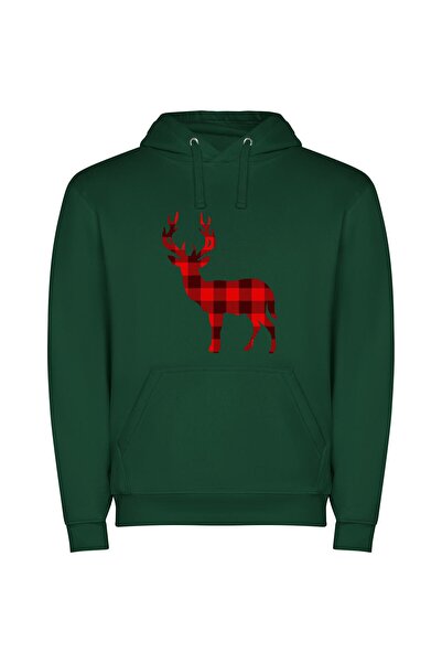 iLovePrints Plaid Deer Silhouette: Chic & Elegant Φούτερ με κουκούλα σε χρώμα...