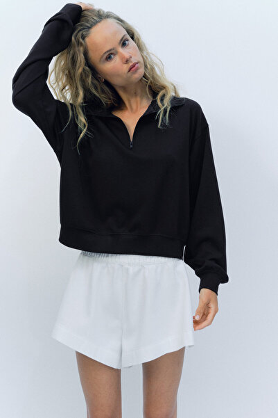 H&M Viskoz Karışımlı ve Yarım Fermuarlı Sweatshirt