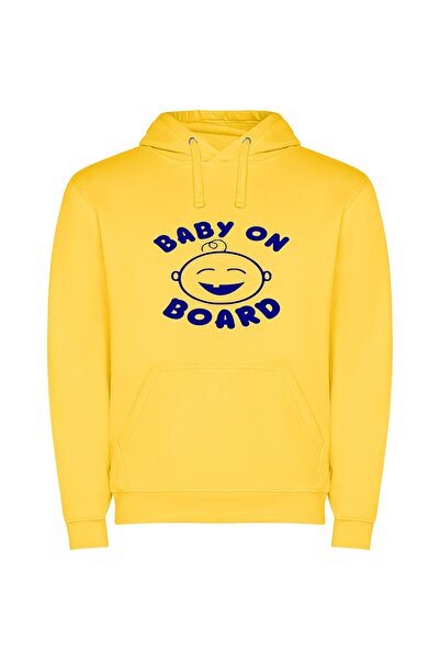 iLovePrints Blue Neon Baby Emblem Φούτερ με κουκούλα σε χρώμα Κίτρινο