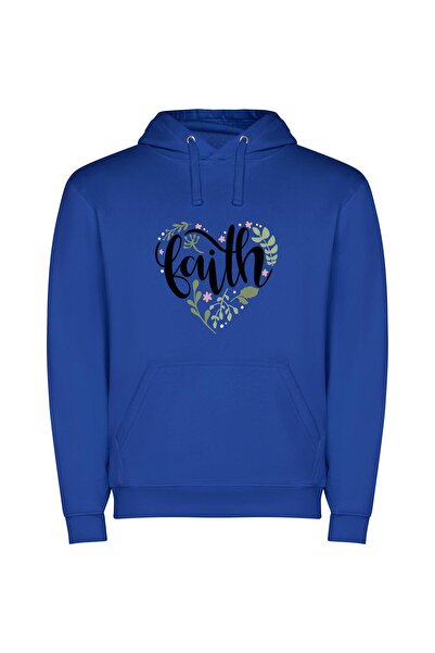 iLovePrints Floral Faith Lettering Φούτερ με κουκούλα σε χρώμα Μπλε