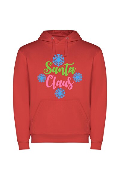 iLovePrints Merry Santa Snowflakes Φούτερ με κουκούλα σε χρώμα Κόκκινο