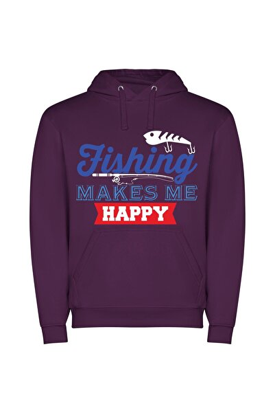 iLovePrints Fishing Bliss: Pure Happiness! Φούτερ με κουκούλα σε χρώμα Μωβ