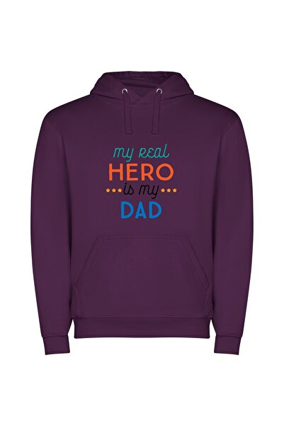 iLovePrints Daddy: My Real Hero Φούτερ με κουκούλα σε χρώμα Μωβ
