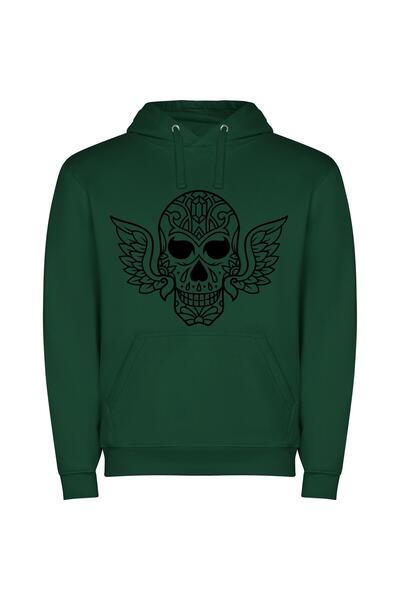iLovePrints Phoenix Skull: Sacred Wings Φούτερ με κουκούλα σε χρώμα Πράσινο