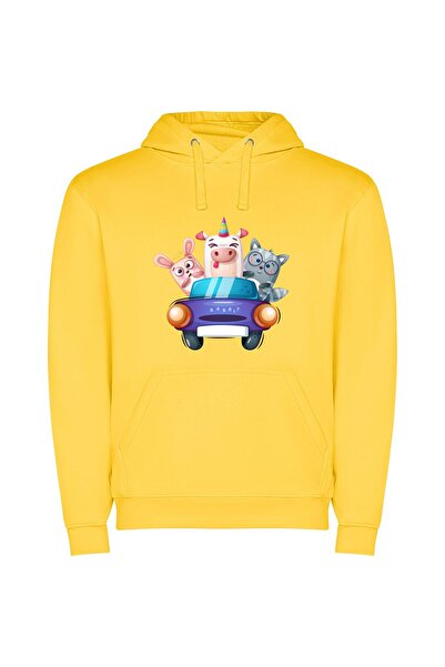 iLovePrints Animal Joyride: HD Mascots Φούτερ με κουκούλα σε χρώμα Κίτρινο