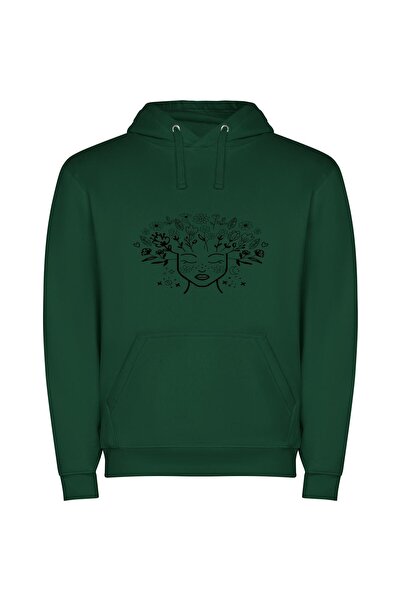 iLovePrints Blooming Floral Woman Φούτερ με κουκούλα σε χρώμα Πράσινο