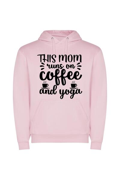iLovePrints Coffee and Yoga Addict Φούτερ με κουκούλα σε χρώμα Ροζ