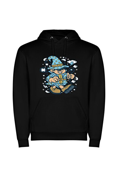 iLovePrints Magical Wizard Character Φούτερ με κουκούλα σε χρώμα Μαύρο