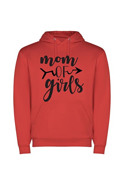 iLovePrints Girls, Mom, Love, Adorned Φούτερ με κουκούλα σε χρώμα Κόκκινο