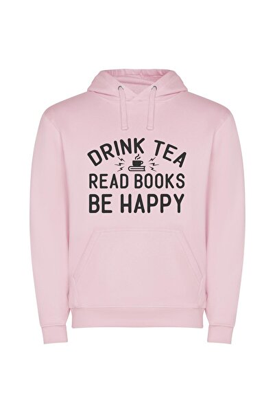 iLovePrints Tea, Books, Happiness: Secrets Φούτερ με κουκούλα σε χρώμα Ροζ