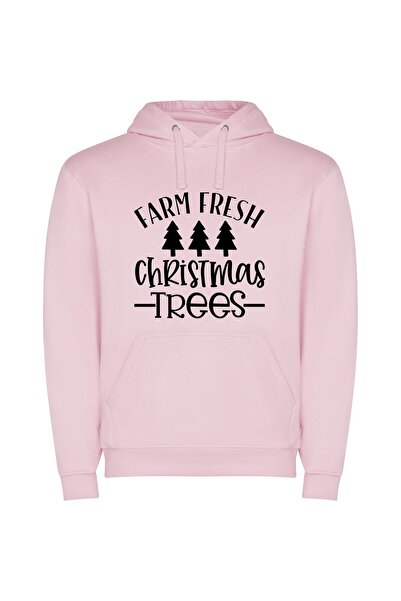 iLovePrints Evergreen Elegance: Fresh Fir Φούτερ με κουκούλα σε χρώμα Ροζ