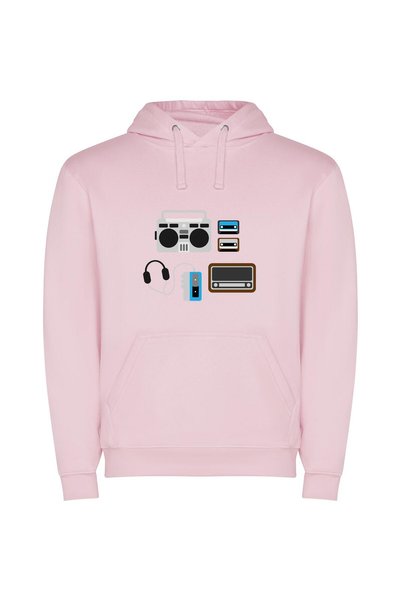 iLovePrints Vintage Audio Vibes Φούτερ με κουκούλα σε χρώμα Ροζ