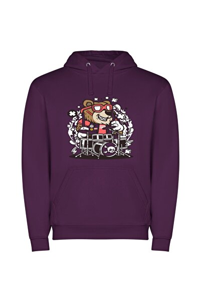 iLovePrints Drumming Samurai: Bear Art Φούτερ με κουκούλα σε χρώμα Μωβ