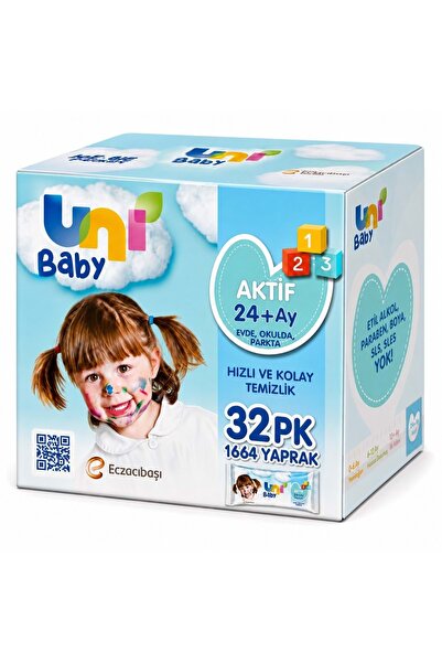 Uni Baby Wet Towel Wipes 52 Sheets Active 32 Piece Set (8Pk*4) 1664 Sheets
