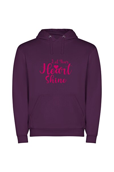iLovePrints Shimmering Hearts: Radiant Light Φούτερ με κουκούλα σε χρώμα Μωβ