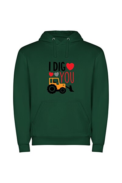 iLovePrints Romantic Tractor Messages Φούτερ με κουκούλα σε χρώμα Πράσινο