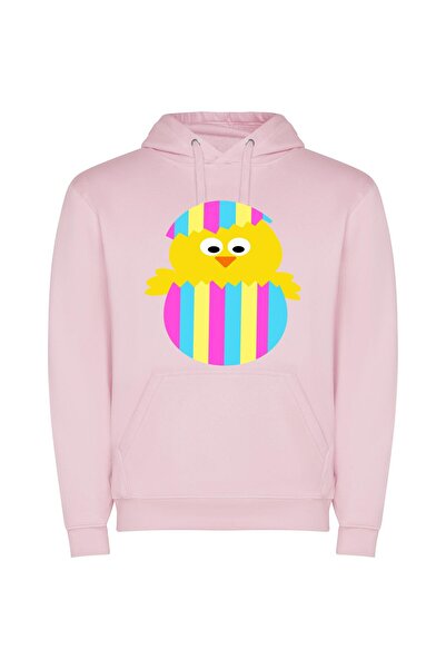 iLovePrints Striped Egg's Colorful Cockatoo Φούτερ με κουκούλα σε χρώμα Ροζ