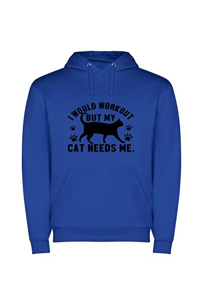 iLovePrints Fit for Feline Fitness Φούτερ με κουκούλα σε χρώμα Μπλε