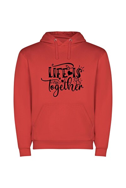 iLovePrints Unified Life Reflections Φούτερ με κουκούλα σε χρώμα Κόκκινο