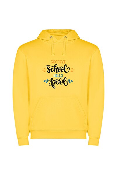 iLovePrints School to Cool: Illustrated Φούτερ με κουκούλα σε χρώμα Κίτρινο