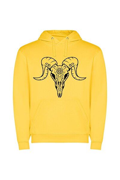 iLovePrints Mystic Skull Floral Elegance Φούτερ με κουκούλα σε χρώμα Κίτρινο