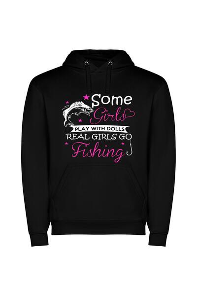 iLovePrints Fishing: Girls Unleashed Φούτερ με κουκούλα σε χρώμα Μαύρο