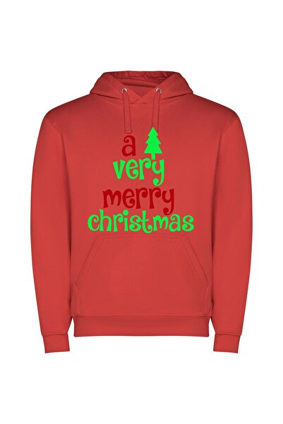 iLovePrints Festive Woodland Greetings Φούτερ με κουκούλα σε χρώμα Κόκκινο