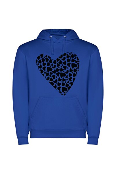 iLovePrints Hearts Unleashed: Black & White Φούτερ με κουκούλα σε χρώμα Μπλε