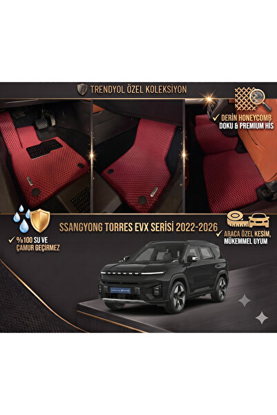 KGM SSANGYONG TORRES EVX SERİSİ 2022 - 2026 PREMİUM ARACA ÖZEL EVA PASPAS TAKIMI METAL TOPUKLUK VE 2 ADET METAL LOGO HEDİYE 2 YIL GARANTİLİ
