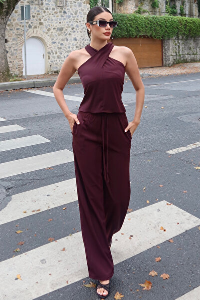 KECHİ WOMAN Linda Twill Fabric Halter Neck Suit