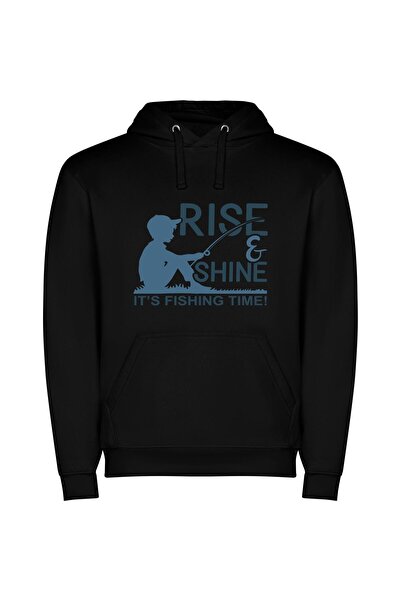 iLovePrints Sunrise Fisherman in Silhouette Φούτερ με κουκούλα σε χρώμα Μαύρο