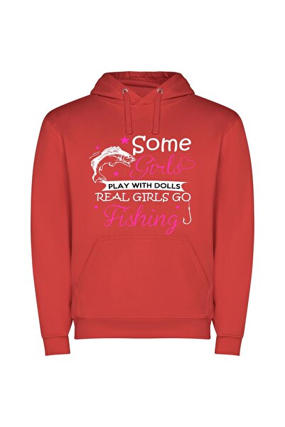 iLovePrints Fishing: Girls Unleashed Φούτερ με κουκούλα σε χρώμα Κόκκινο