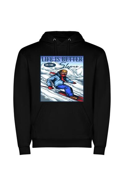 iLovePrints Skiing Thrills: Digital Illustration Φούτερ με κουκούλα σε χρώμα ...
