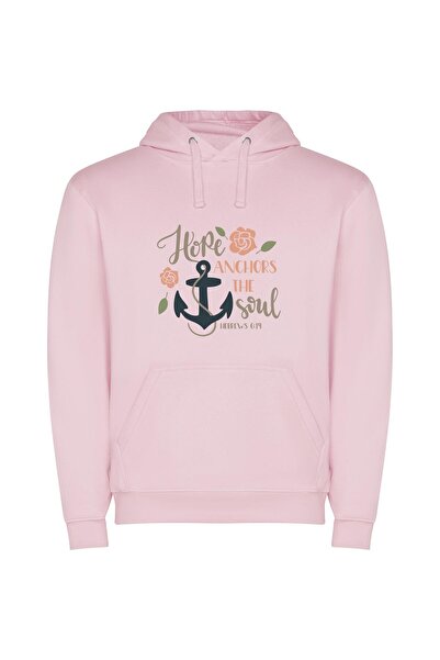 iLovePrints Hopeful Roses: Anchored Happiness Φούτερ με κουκούλα σε χρώμα Ροζ