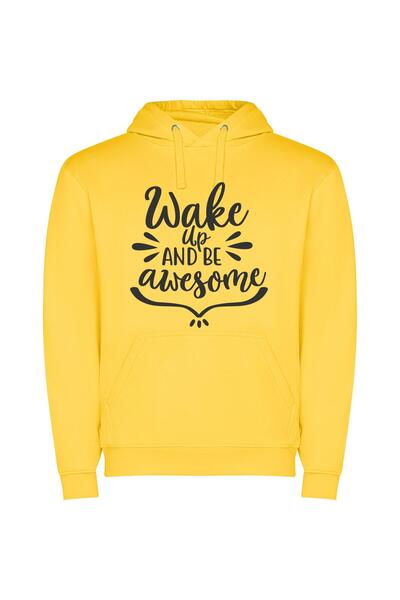 iLovePrints Wake up to Awesomeness Φούτερ με κουκούλα σε χρώμα Κίτρινο
