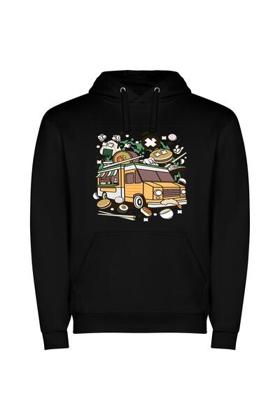 iLovePrints Sushi Wheels: Japanese Food Truck Φούτερ με κουκούλα σε χρώμα Μαύρο