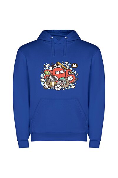 iLovePrints Sports Mascot HD Illustration Φούτερ με κουκούλα σε χρώμα Μπλε