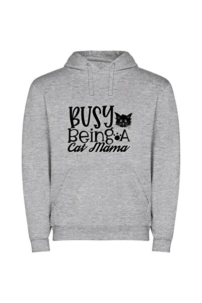 iLovePrints Purrfectly Chic Feline Fashion Φούτερ με κουκούλα σε χρώμα Γκρι