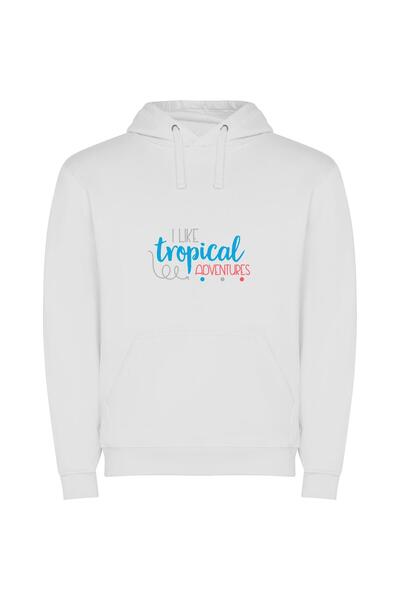 iLovePrints Tropical Vibe Explorations Φούτερ με κουκούλα σε χρώμα Λευκό