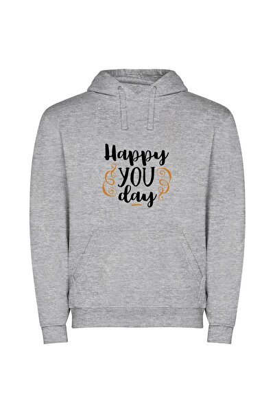 iLovePrints Vibrant 'Happy You Day' Φούτερ με κουκούλα σε χρώμα Γκρι