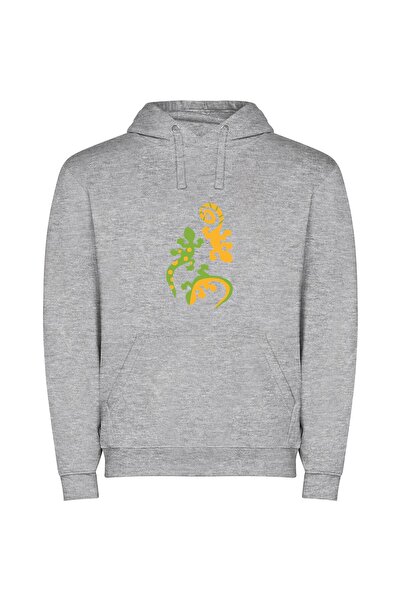 iLovePrints Colorful Gecko Illustration Φούτερ με κουκούλα σε χρώμα Γκρι