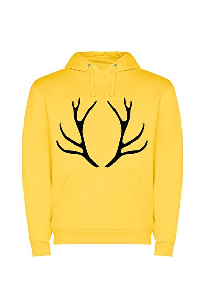 iLovePrints Monochrome Elegance: Antler Silhouette Φούτερ με κουκούλα σε χρώμ...