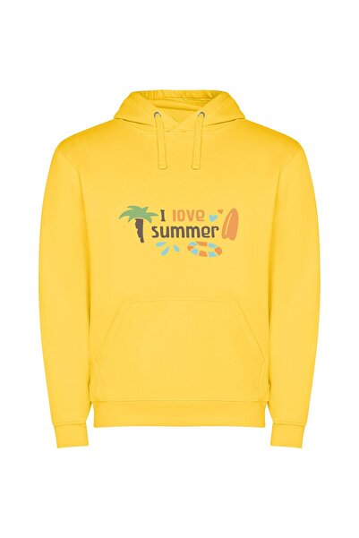iLovePrints Sunny Escape: Summer Vibes Φούτερ με κουκούλα σε χρώμα Κίτρινο