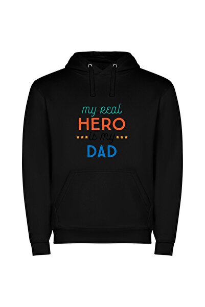 iLovePrints Daddy: My Real Hero Φούτερ με κουκούλα σε χρώμα Μαύρο